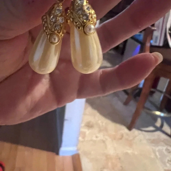 Nolan Miller Gold and Pearl Drop Earrings - Picture 3 of 3